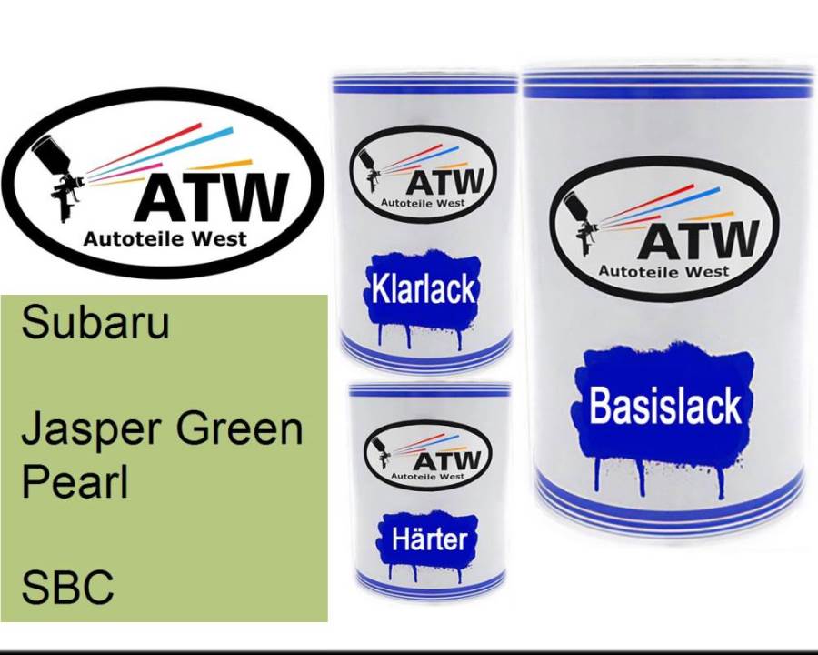 Subaru, Jasper Green Pearl, SBC: 500ml Lackdose + 500ml Klarlack + 250ml Härter - Set, von ATW Autoteile West.